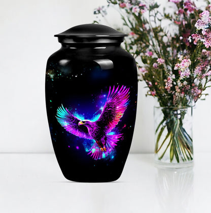10-inch EAGLE Urn for mom, wolf howling themed memorial urn.