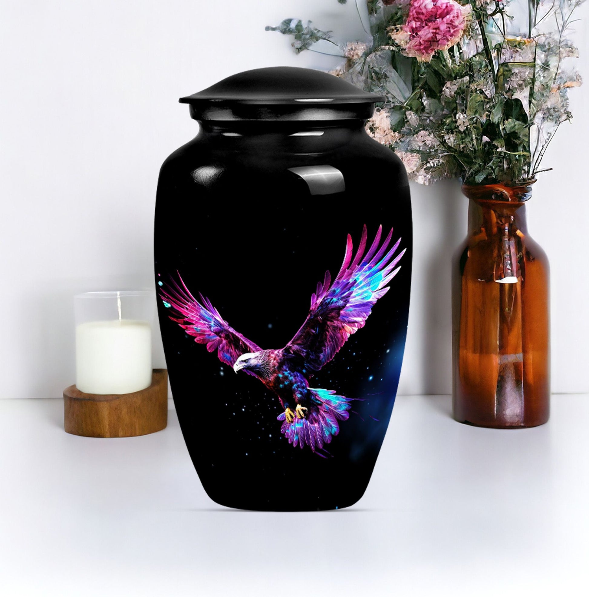 EAGLE burial urn with Wolf Howling