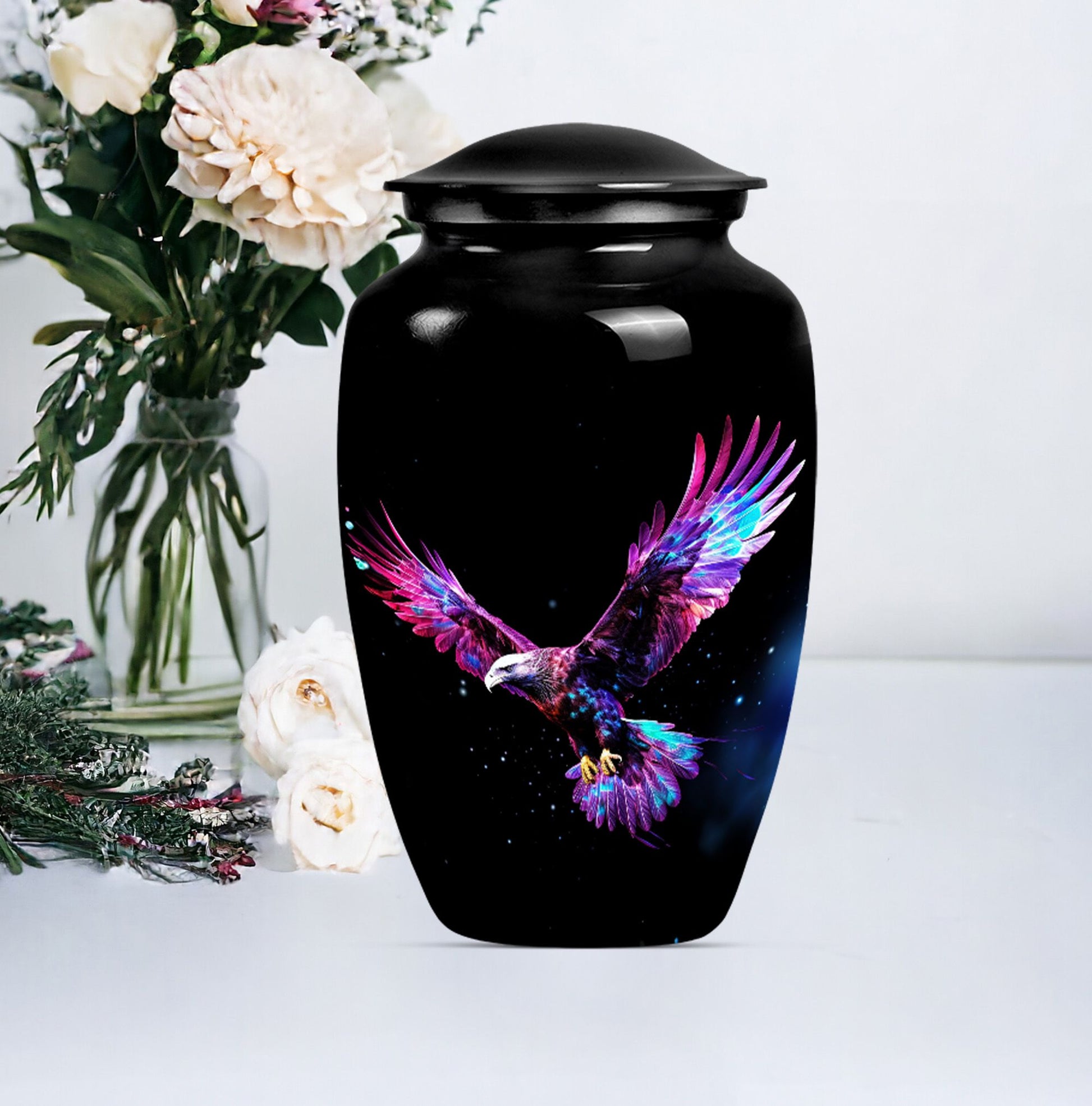 EAGLE burial urn with Wolf Howling