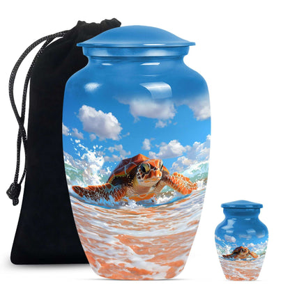 Turtle Theme Large Urn With 1 Keepsake Urn