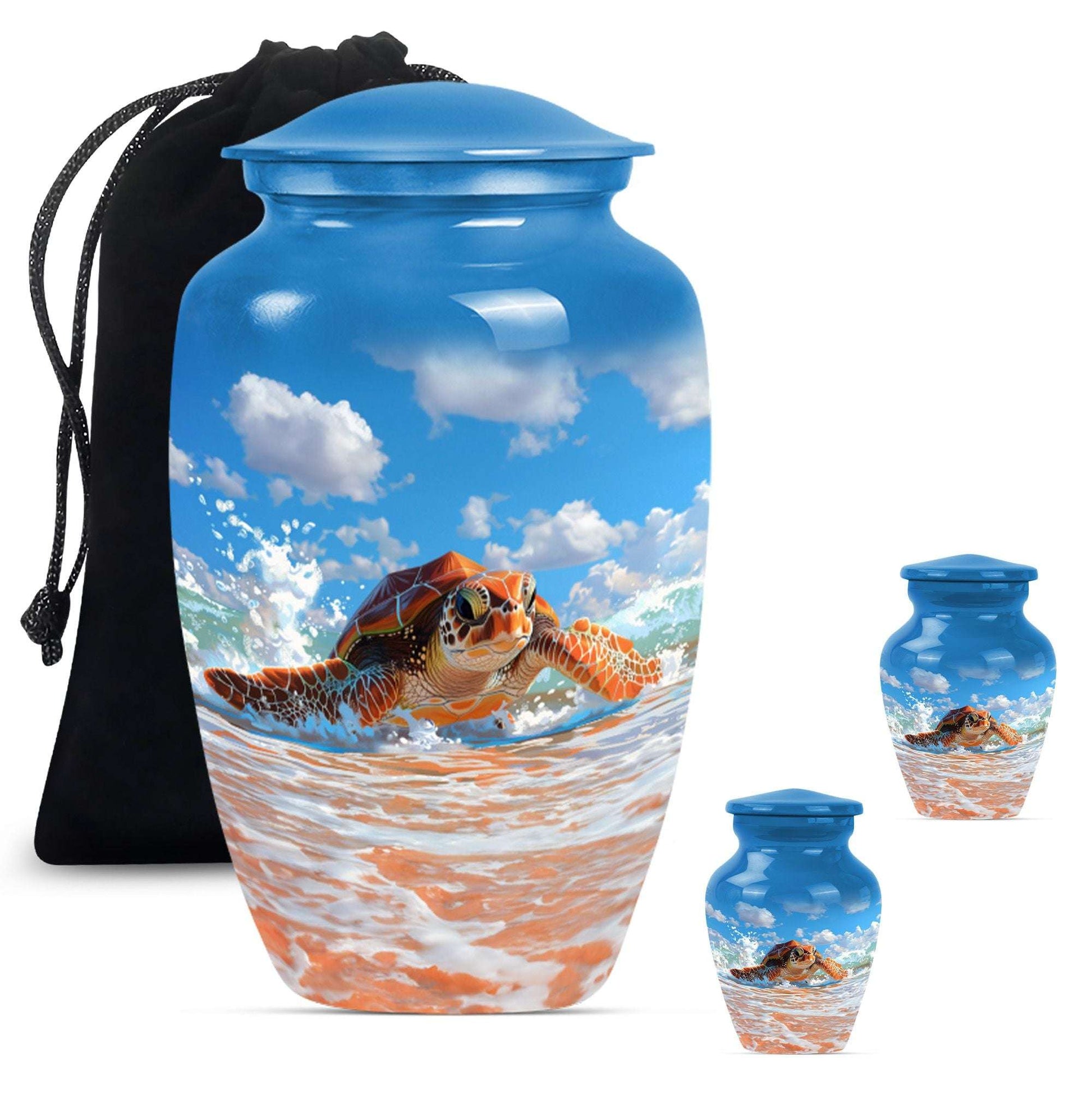 Turtle Theme Large Urn With 2 Keepsake Urn