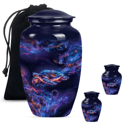 Turtle Theme Large Urn With 2 Keepsake Urn