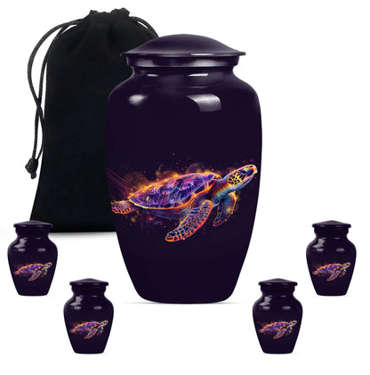 Turtle Theme Large Urn With 4 Keepsake Urn
