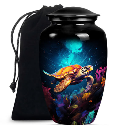 TURTLE urn, large classic aluminium cremation urn.