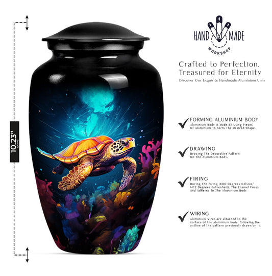 TURTLE urn, large classic aluminium cremation urn.