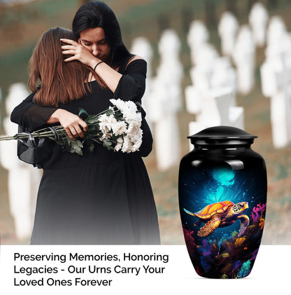 TURTLE urn, large classic aluminium cremation urn.