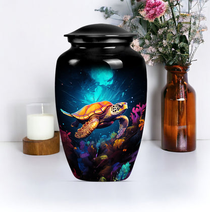 TURTLE urn, large classic aluminium cremation urn.