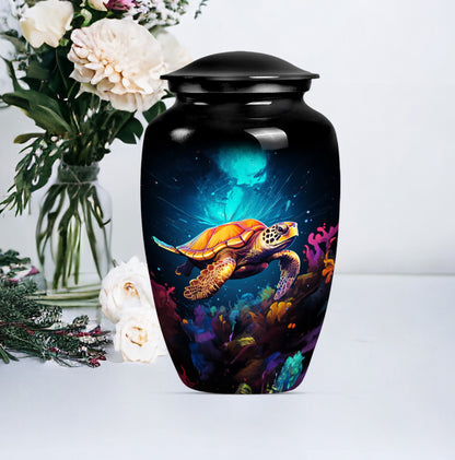TURTLE urn, large classic aluminium cremation urn.