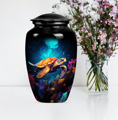 TURTLE urn, large classic aluminium cremation urn.