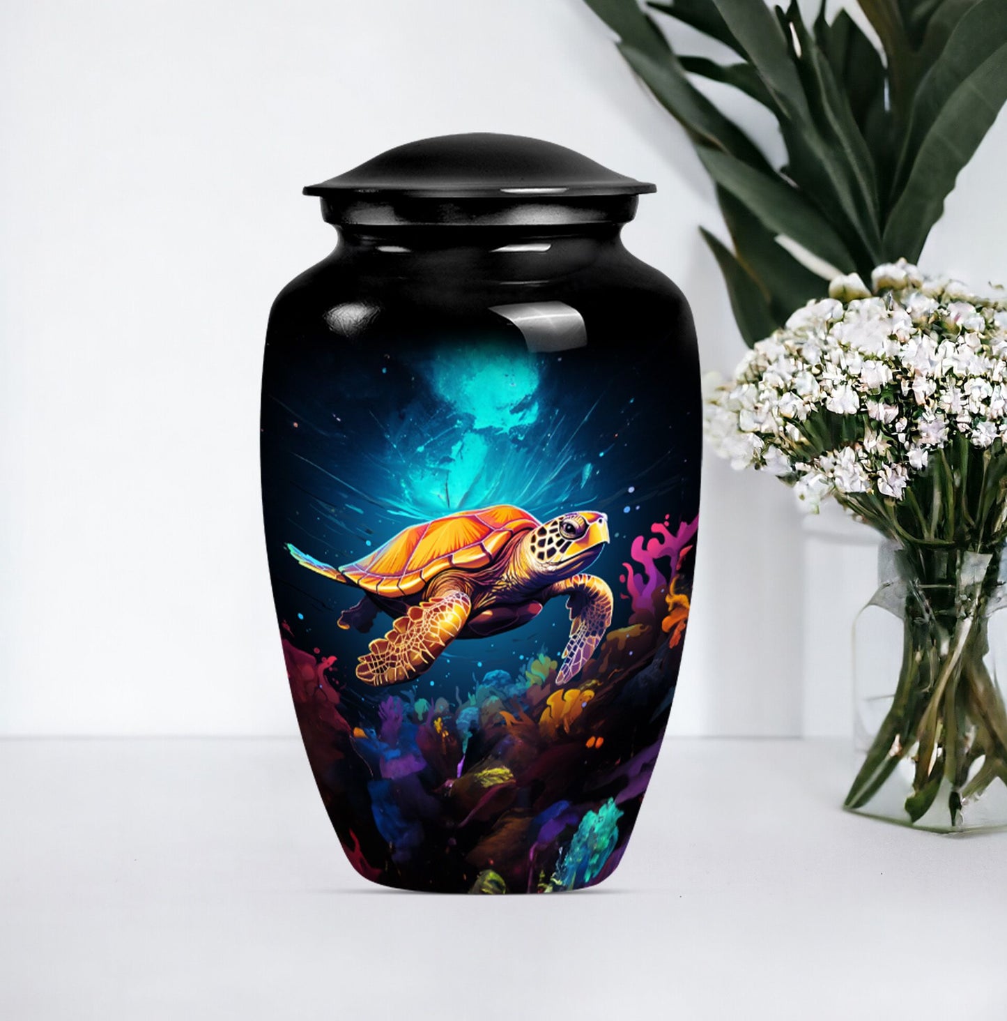 TURTLE urn, large classic aluminium cremation urn.