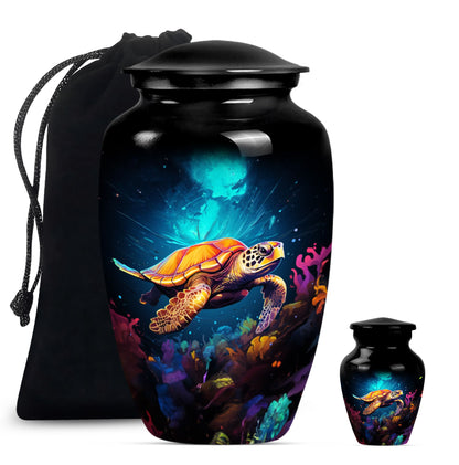 TURTLE urn, large classic aluminium cremation urn.