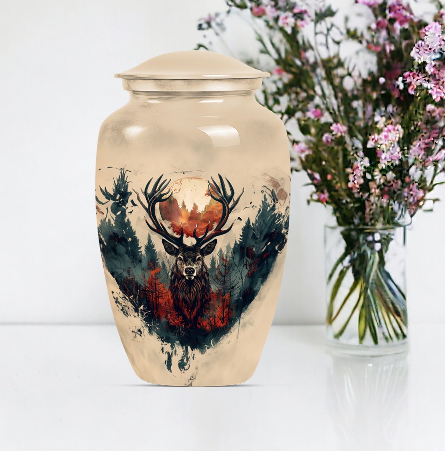 funeral urn with wolf howling theme