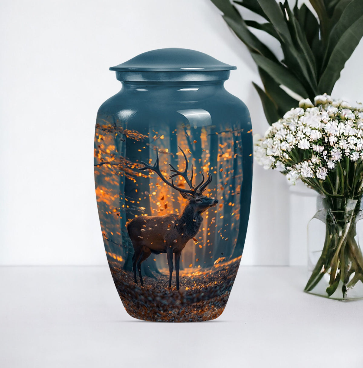  urn with howling wolf theme, 