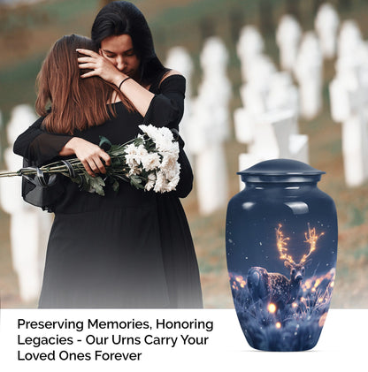 deer urn, aluminium burial cremation urn for ashes.