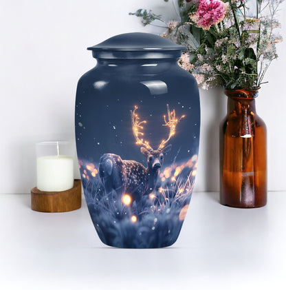 deer urn, aluminium burial cremation urn for ashes.
