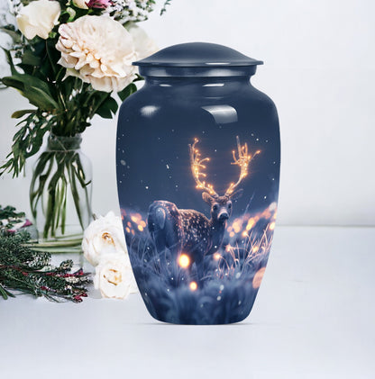 deer urn, aluminium burial cremation urn for ashes.