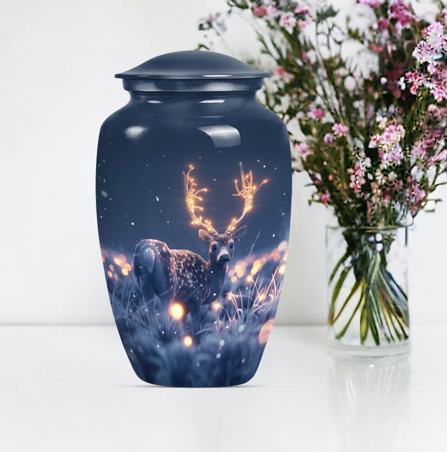 deer urn, aluminium burial cremation urn for ashes.