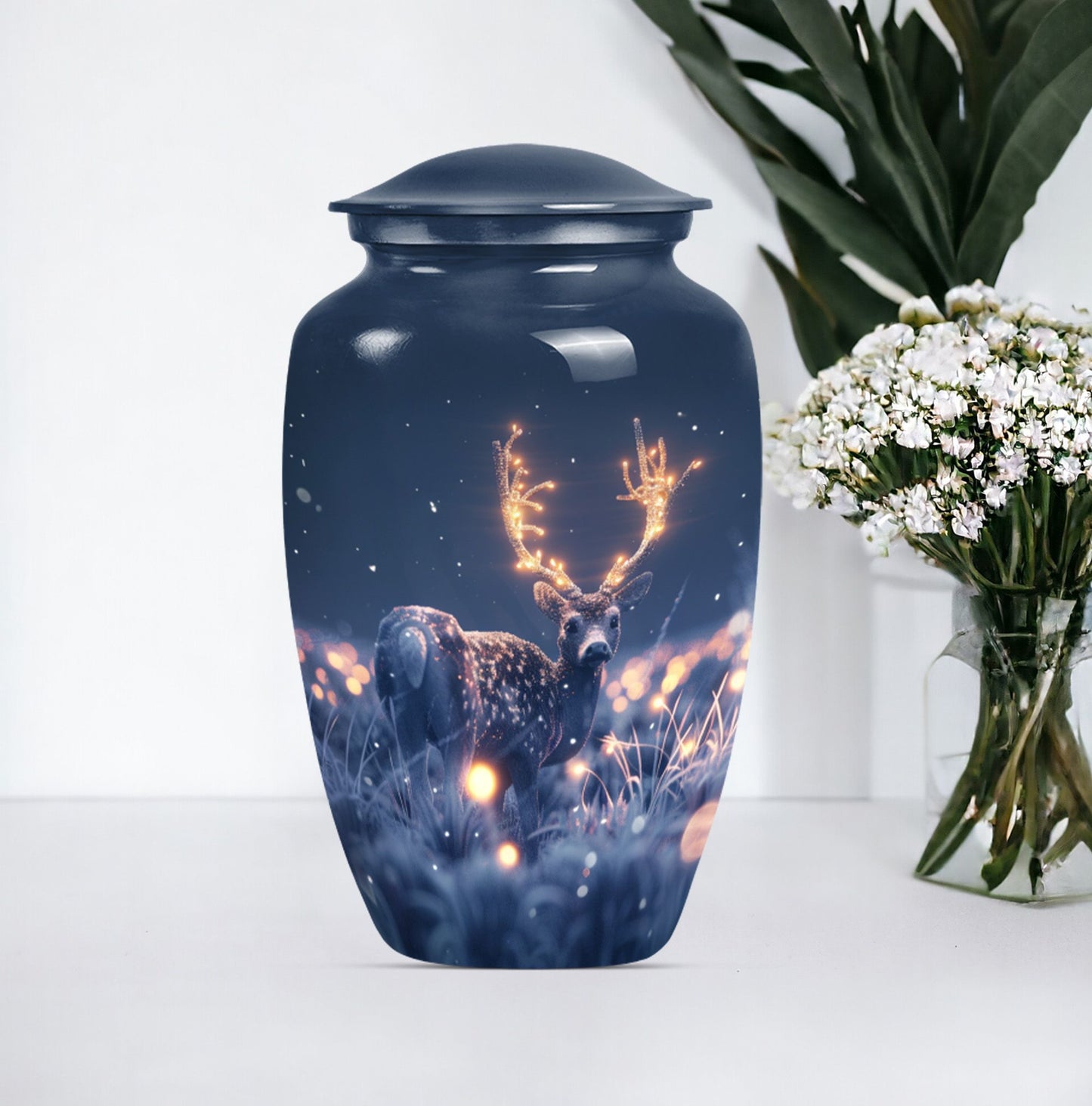 deer urn, aluminium burial cremation urn for ashes.