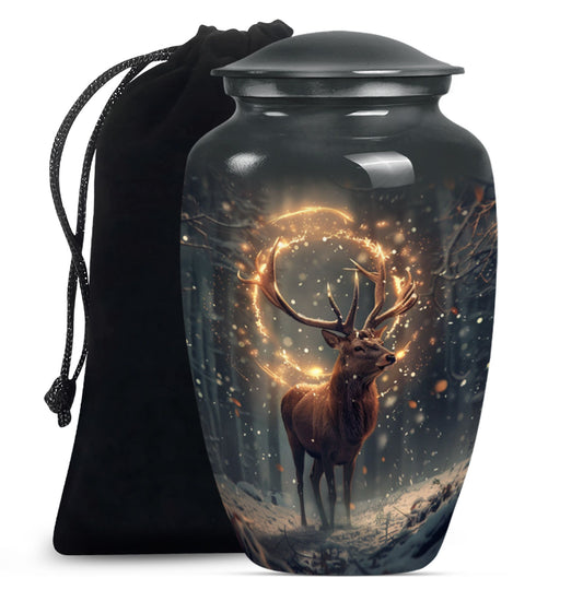  deer urn for memorial funeral, featuring wolf howling theme