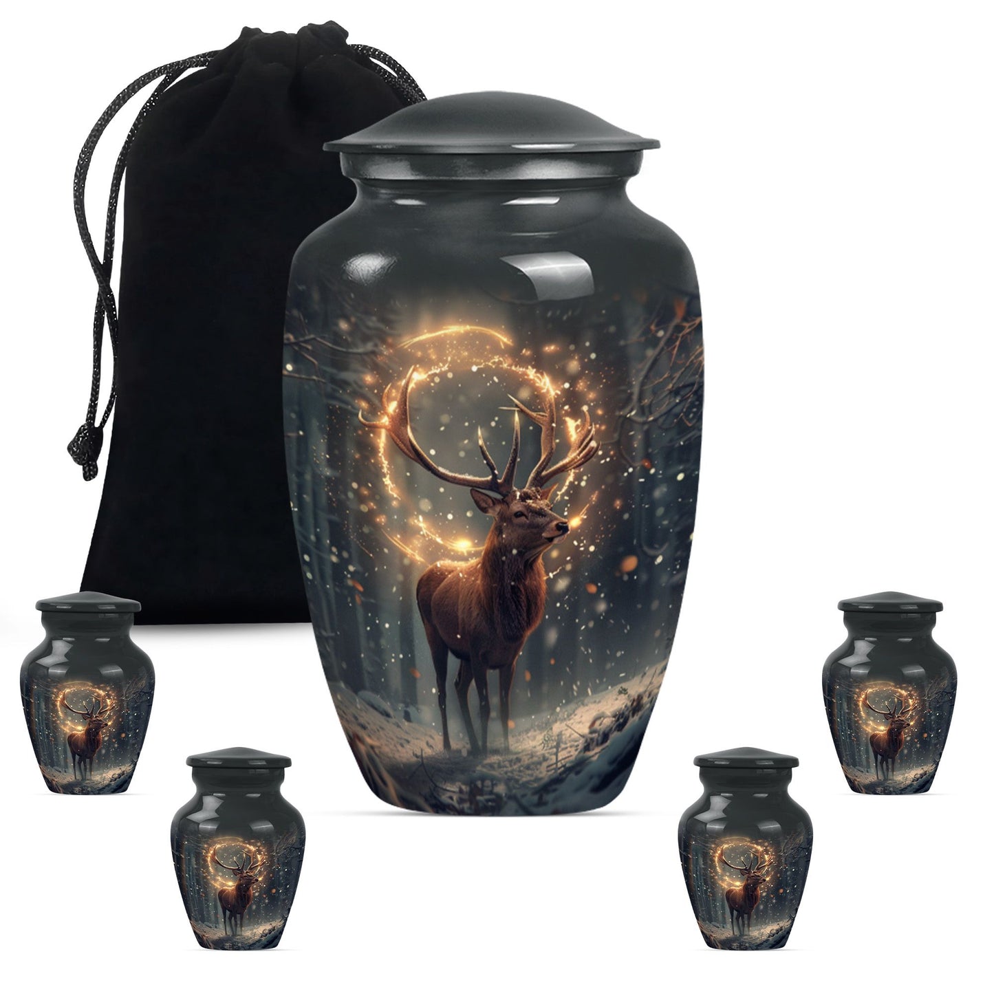  deer urn for memorial funeral, featuring wolf howling theme