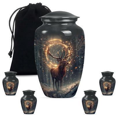  deer urn for memorial funeral, featuring wolf howling theme