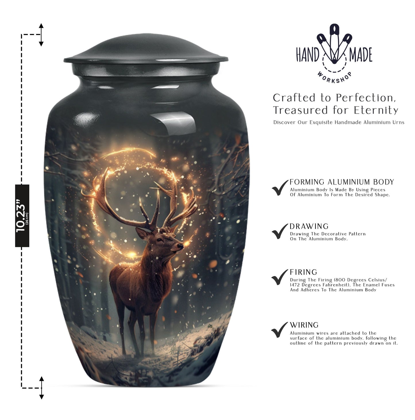  deer urn for memorial funeral, featuring wolf howling theme