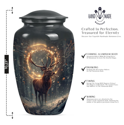  deer urn for memorial funeral, featuring wolf howling theme