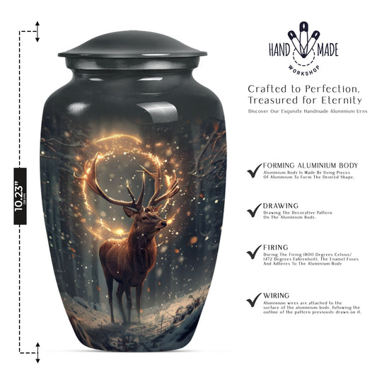  deer urn for memorial funeral, featuring wolf howling theme