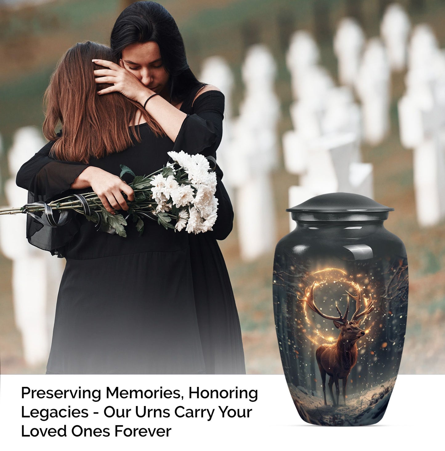  deer urn for memorial funeral, featuring wolf howling theme