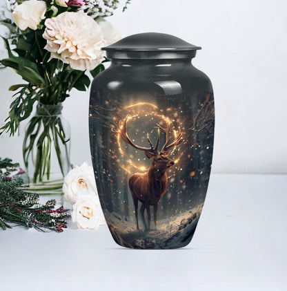  deer urn for memorial funeral, featuring wolf howling theme