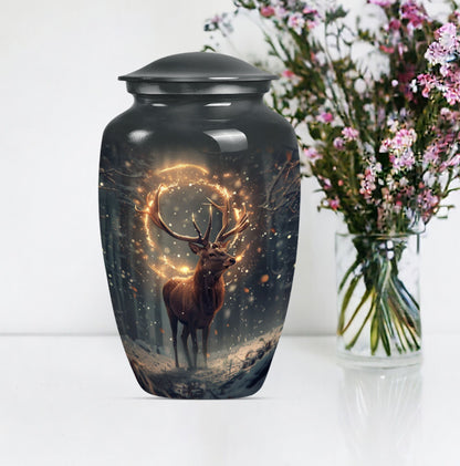  deer urn for memorial funeral, featuring wolf howling theme