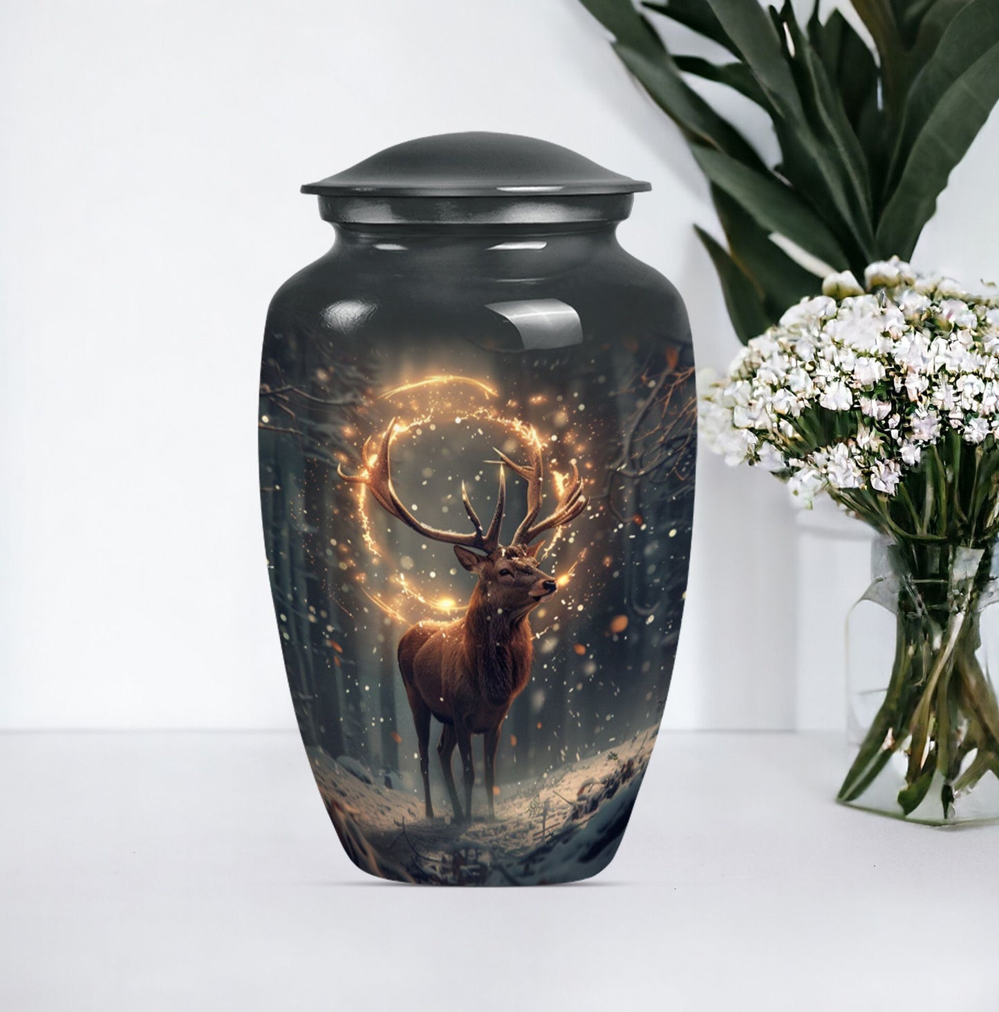  deer urn for memorial funeral, featuring wolf howling theme