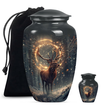  deer urn for memorial funeral, featuring wolf howling theme