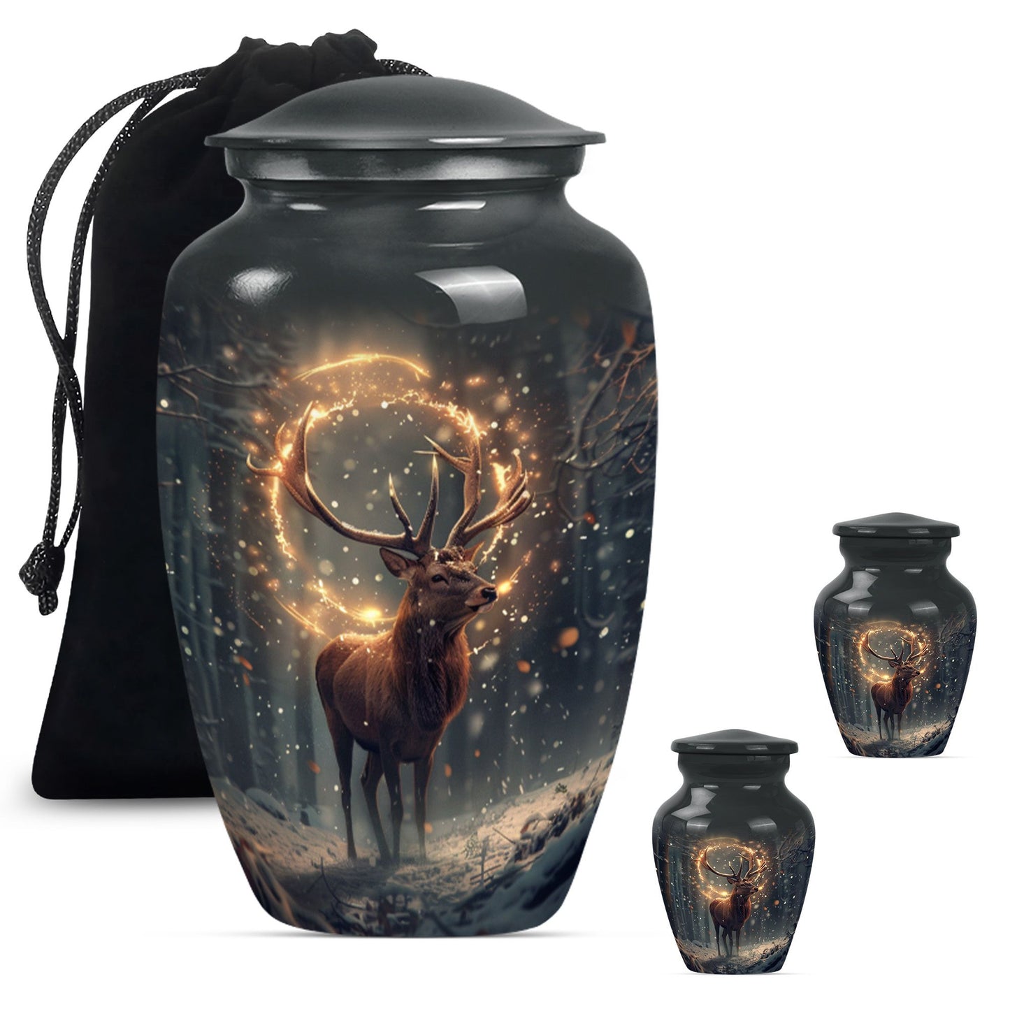  deer urn for memorial funeral, featuring wolf howling theme