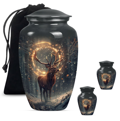  deer urn for memorial funeral, featuring wolf howling theme