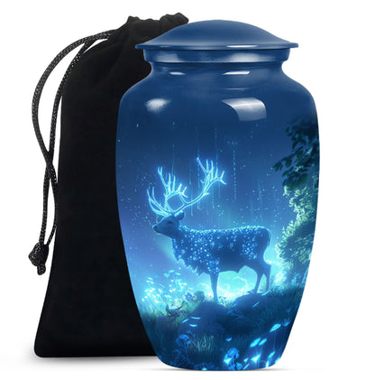 10-inch Classic Wolf Howling-themed Deer Cremation Medium Urn.