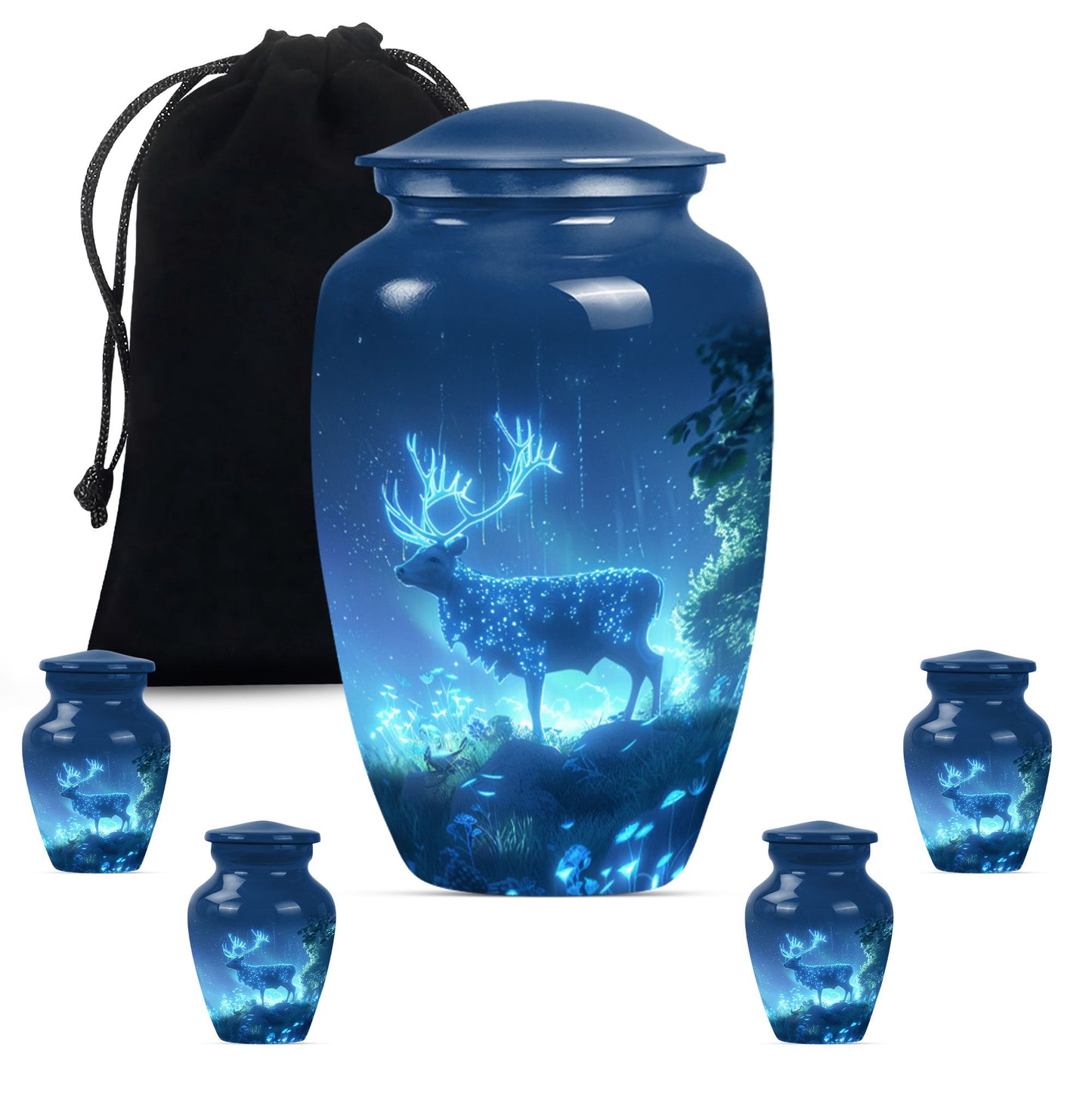 10-inch Classic Wolf Howling-themed Deer Cremation Medium Urn.