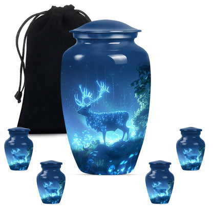 10-inch Classic Wolf Howling-themed Deer Cremation Medium Urn.