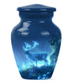 10-inch Classic Wolf Howling-themed Deer Cremation Medium Urn.