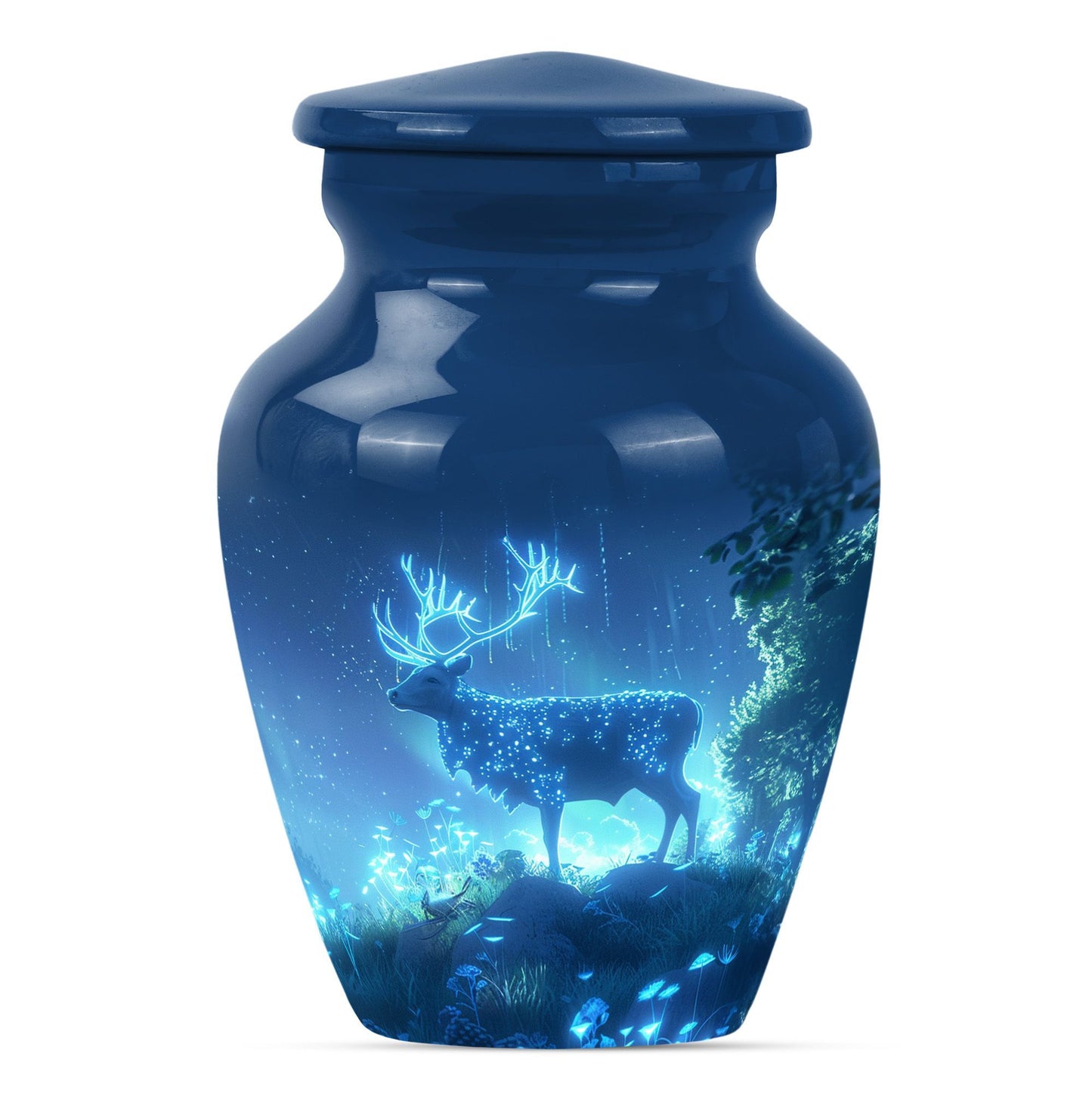 10-inch Classic Wolf Howling-themed Deer Cremation Medium Urn.