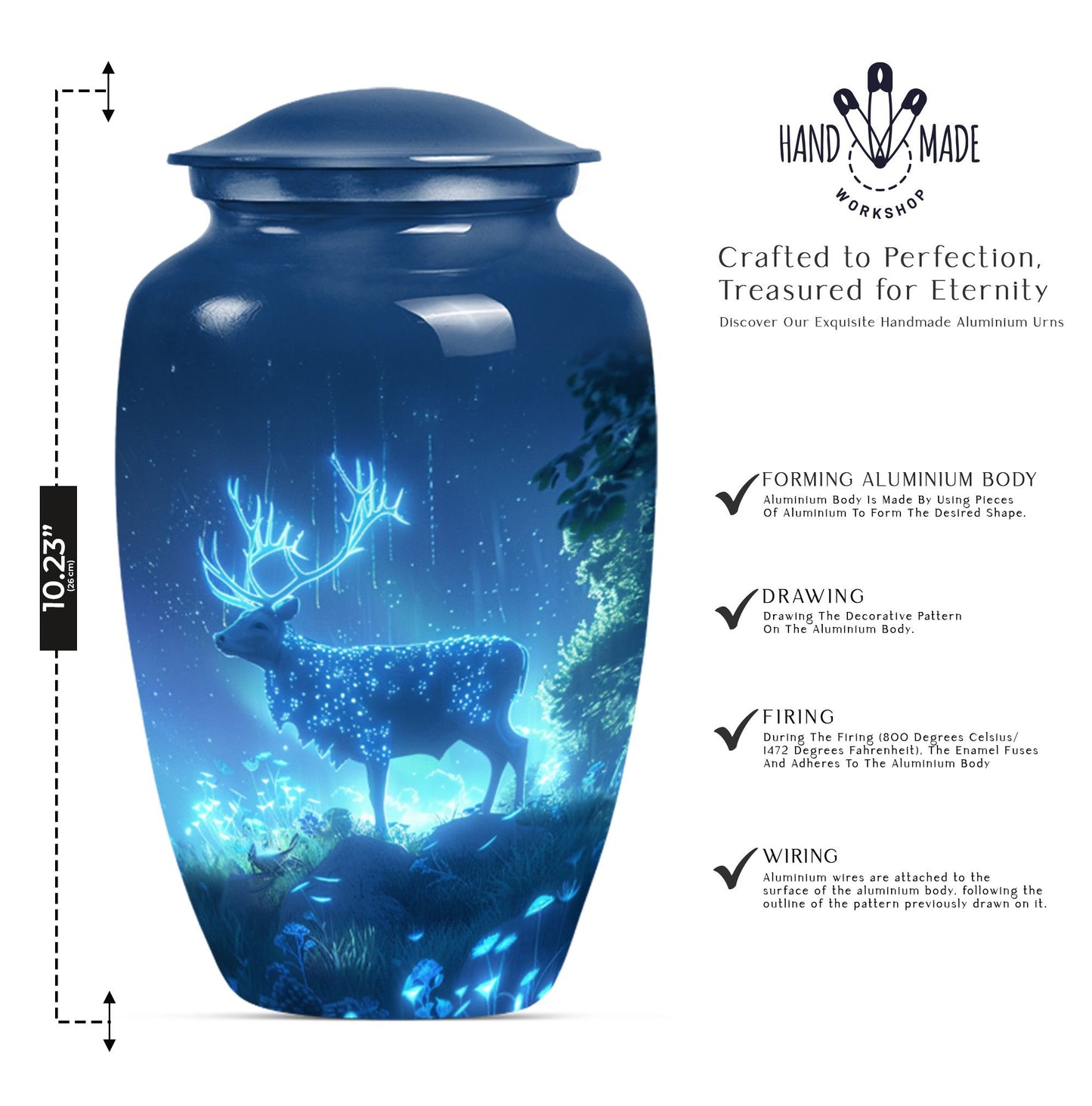 10-inch Classic Wolf Howling-themed Deer Cremation Medium Urn.