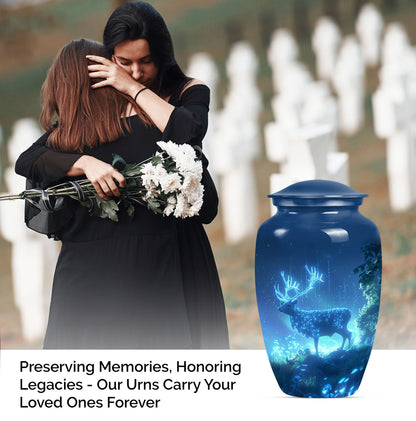 10-inch Classic Wolf Howling-themed Deer Cremation Medium Urn.