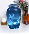 10-inch Classic Wolf Howling-themed Deer Cremation Medium Urn.