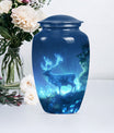 10-inch Classic Wolf Howling-themed Deer Cremation Medium Urn.
