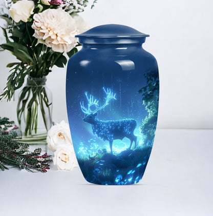 10-inch Classic Wolf Howling-themed Deer Cremation Medium Urn.