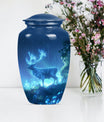 10-inch Classic Wolf Howling-themed Deer Cremation Medium Urn.