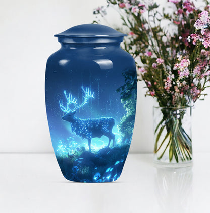 10-inch Classic Wolf Howling-themed Deer Cremation Medium Urn.