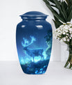 10-inch Classic Wolf Howling-themed Deer Cremation Medium Urn.