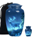 10-inch Classic Wolf Howling-themed Deer Cremation Medium Urn.