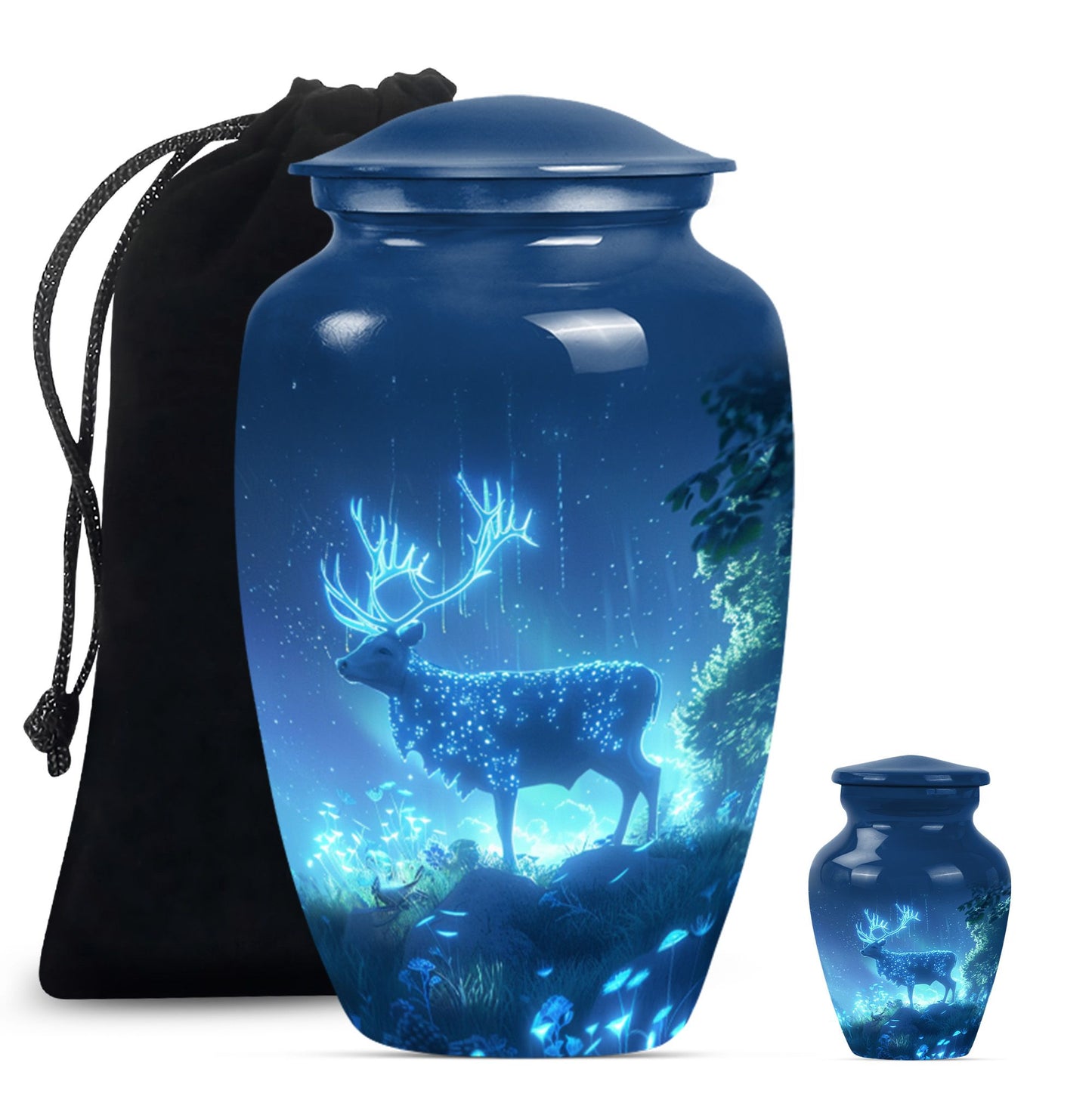 10-inch Classic Wolf Howling-themed Deer Cremation Medium Urn.